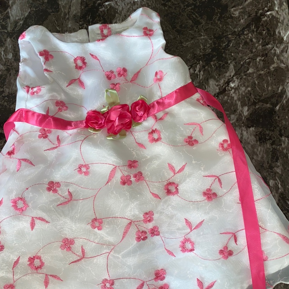 White and Hot pink dress floral elegant